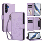Portafoglio multi-carta con cerniera e motivo farfalla, amore e fiore, custodia per telefono in pelle, For Samsung Galaxy A36 5G / A56 5G, For Samsung Galaxy A05 4G / M05 4G, For Samsung Galaxy A16 4G / 5G