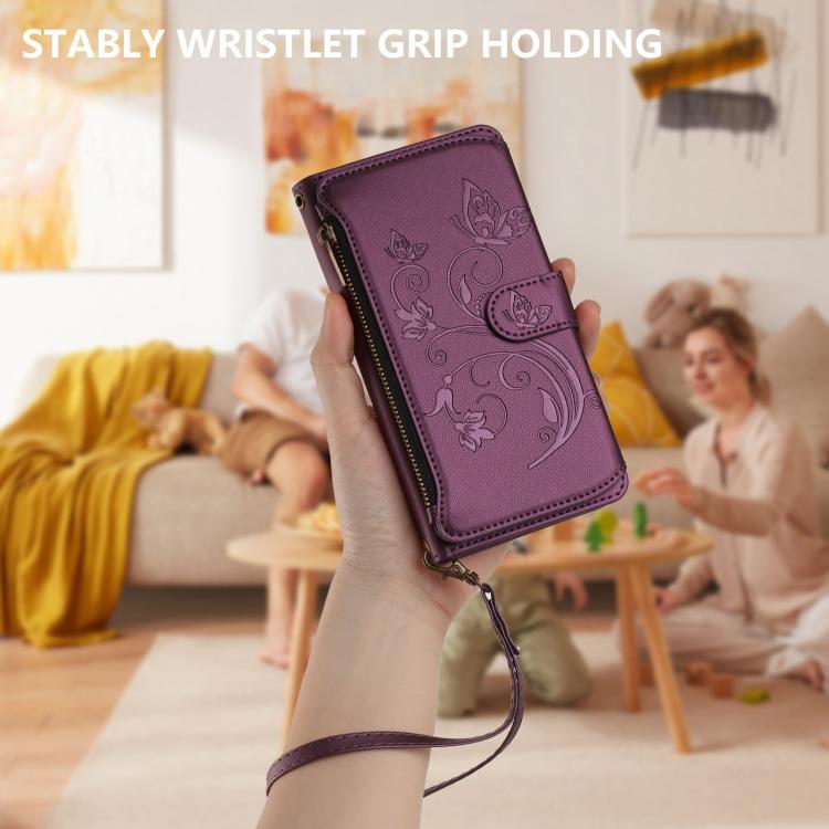 Portafoglio multi-carta con cerniera e motivo farfalla, amore e fiore, custodia per telefono in pelle, For Samsung Galaxy A34 5G, For Samsung Galaxy A54 5G, For Samsung Galaxy A13 4G / 5G / A04 4G