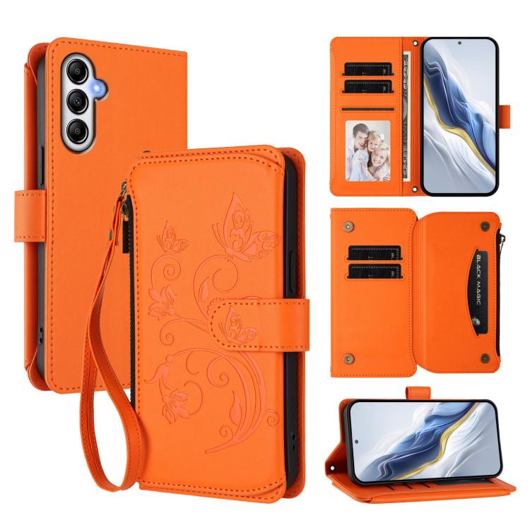 Portafoglio multi-carta con cerniera e motivo farfalla, amore e fiore, custodia per telefono in pelle, For Samsung Galaxy A34 5G, For Samsung Galaxy A54 5G, For Samsung Galaxy A13 4G / 5G / A04 4G