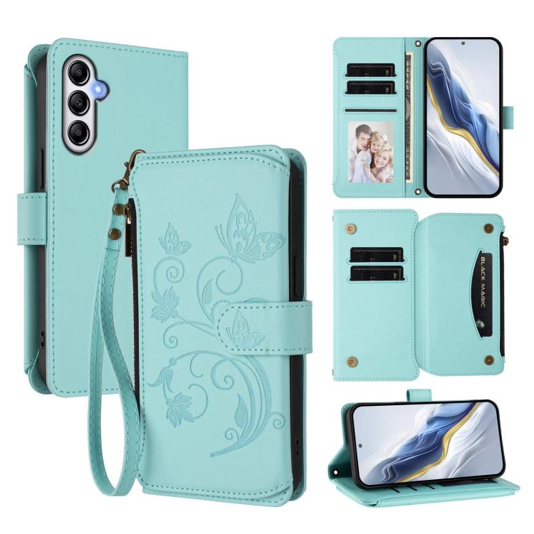 Portafoglio multi-carta con cerniera e motivo farfalla, amore e fiore, custodia per telefono in pelle, For Samsung Galaxy A35 5G, For Samsung Galaxy A25 5G Global, For Samsung Galaxy A24 4G