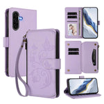 Portafoglio multi-carta con cerniera e motivo farfalla, amore e fiore, custodia per telefono in pelle, For Samsung Galaxy A36 5G / A56 5G, For Samsung Galaxy A05 4G / M05 4G, For Samsung Galaxy A16 4G / 5G