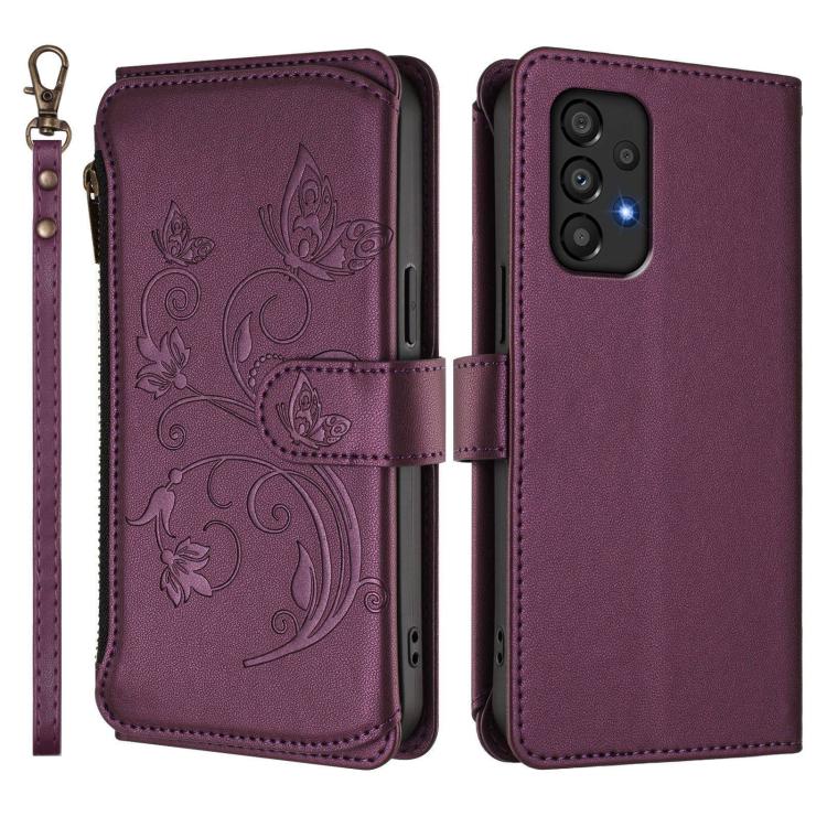 Portafoglio multi-carta con cerniera e motivo farfalla, amore e fiore, custodia per telefono in pelle, For Samsung Galaxy A53 5G, For Samsung Galaxy A73 5G, For Samsung Galaxy A33 5G