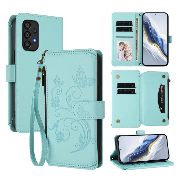 Portafoglio multi-carta con cerniera e motivo farfalla, amore e fiore, custodia per telefono in pelle, For Samsung Galaxy A53 5G, For Samsung Galaxy A73 5G, For Samsung Galaxy A33 5G