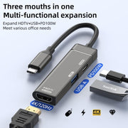 Type-C to Type-C, USB-A, HDMI HUB Docking Station, Type-C to Type-C+USB+HDMI