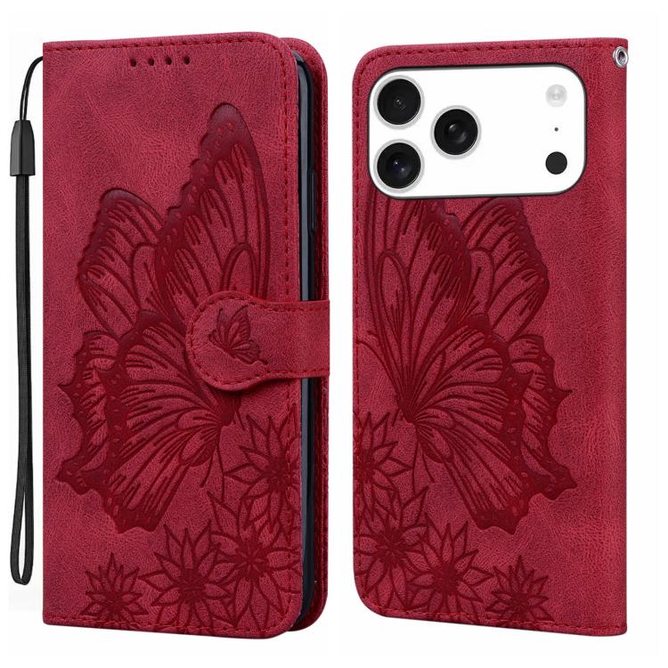 Custodia per telefono in pelle con apertura orizzontale e motivo a farfalle in rilievo, effetto pelle retrò., For iPhone 17 Pro Max, For iPhone 17 Pro, For iPhone 17, For iPhone Air