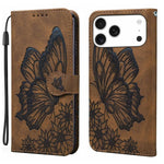 Custodia per telefono in pelle con apertura orizzontale e motivo a farfalle in rilievo, effetto pelle retrò., For iPhone 17 Pro Max, For iPhone 17 Pro, For iPhone 17, For iPhone Air