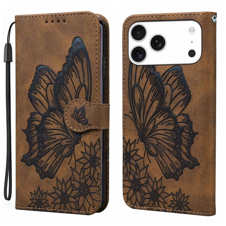 Custodia per telefono in pelle con apertura orizzontale e motivo a farfalle in rilievo, effetto pelle retrò., For iPhone 17 Pro Max, For iPhone 17 Pro, For iPhone 17, For iPhone Air