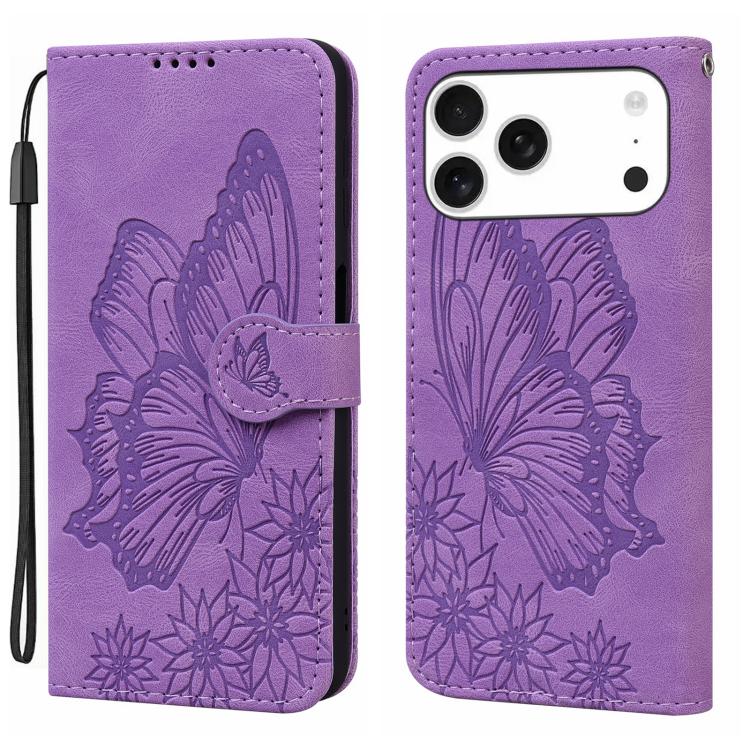 Custodia per telefono in pelle con apertura orizzontale e motivo a farfalle in rilievo, effetto pelle retrò., For iPhone 17 Pro Max, For iPhone 17 Pro, For iPhone 17, For iPhone Air