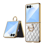 Custodia per telefono VIETAO con anello in metallo e motivo a diamante in pelle PU, For Samsung Galaxy Z Flip7