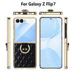 Custodia per telefono VIETAO con anello in metallo e motivo a diamante in pelle PU, For Samsung Galaxy Z Flip7