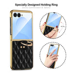 Custodia per telefono VIETAO con anello in metallo e motivo a diamante in pelle PU, For Samsung Galaxy Z Flip7
