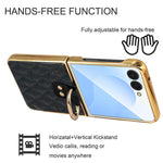 Custodia per telefono VIETAO con anello in metallo e motivo a diamante in pelle PU, For Samsung Galaxy Z Flip7