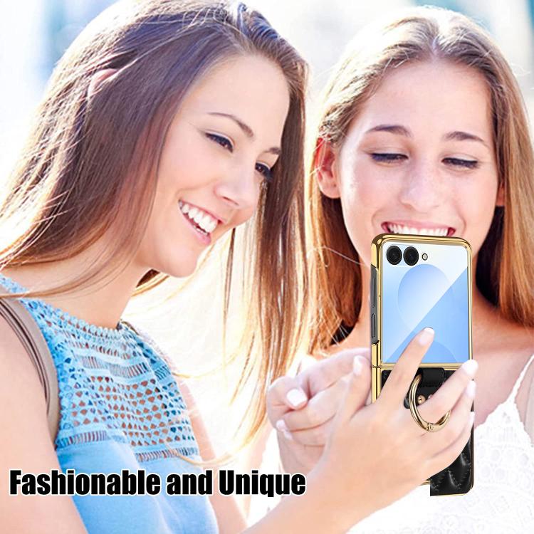 Custodia per telefono VIETAO con anello in metallo e motivo a diamante in pelle PU, For Samsung Galaxy Z Flip7