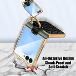 Custodia per telefono VIETAO con anello in metallo e motivo a diamante in pelle PU, For Samsung Galaxy Z Flip7