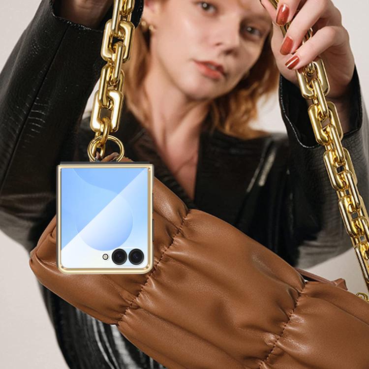 Custodia per telefono VIETAO con anello in metallo e motivo a diamante in pelle PU, For Samsung Galaxy Z Flip7