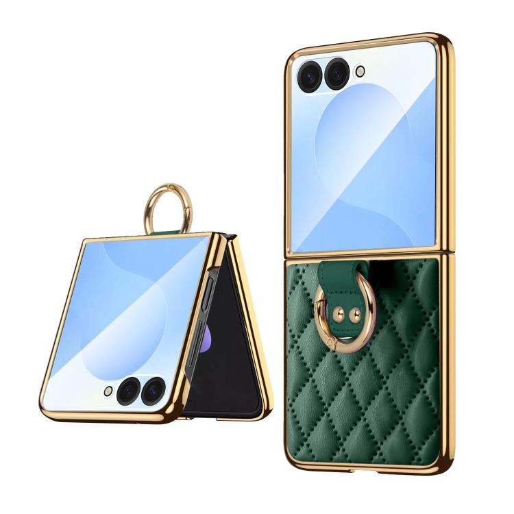 Custodia per telefono VIETAO con anello in metallo e motivo a diamante in pelle PU, For Samsung Galaxy Z Flip7