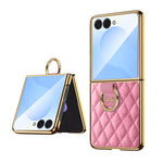 Custodia per telefono VIETAO con anello in metallo e motivo a diamante in pelle PU, For Samsung Galaxy Z Flip7
