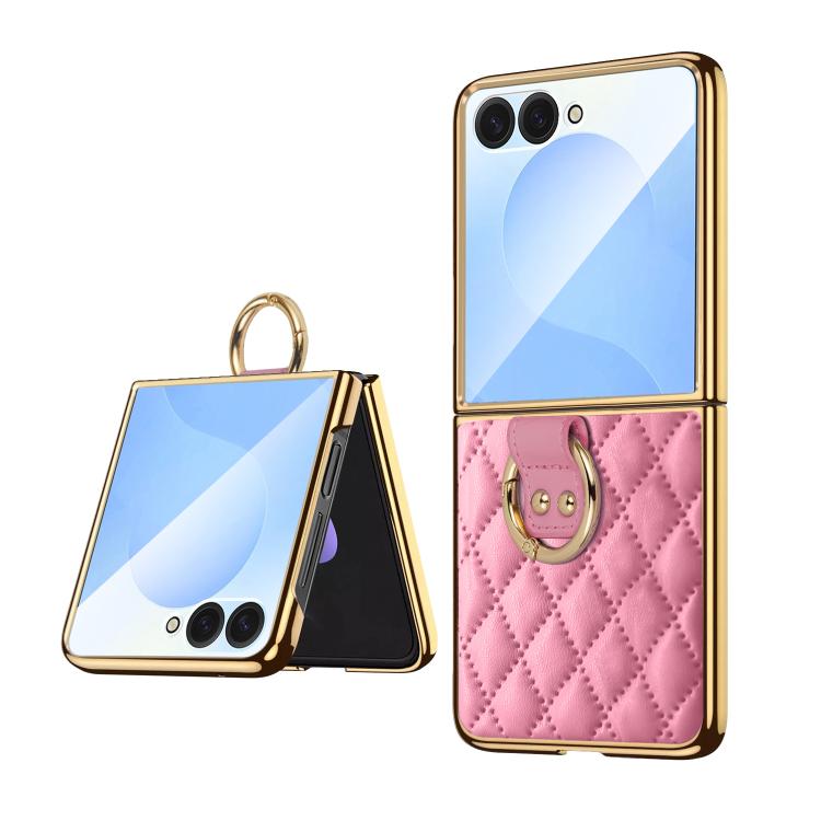 Custodia per telefono VIETAO con anello in metallo e motivo a diamante in pelle PU, For Samsung Galaxy Z Flip7