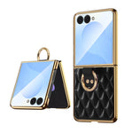 Custodia per telefono VIETAO con anello in metallo e motivo a diamante in pelle PU, For Samsung Galaxy Z Flip7