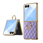 Custodia per telefono VIETAO con anello in metallo e motivo a diamante in pelle PU, For Samsung Galaxy Z Flip7