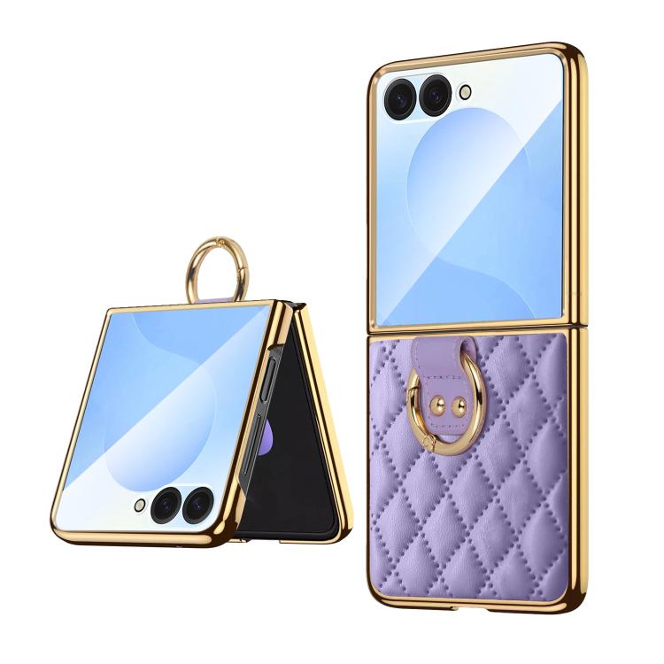 Custodia per telefono VIETAO con anello in metallo e motivo a diamante in pelle PU, For Samsung Galaxy Z Flip7