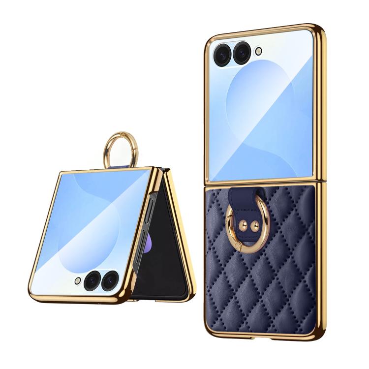 Custodia per telefono VIETAO con anello in metallo e motivo a diamante in pelle PU, For Samsung Galaxy Z Flip7