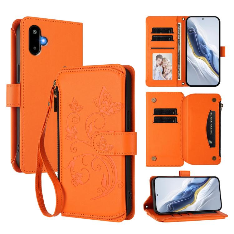 Portafoglio multi-carta con cerniera e motivo farfalla, amore e fiore, custodia per telefono in pelle, For Samsung Galaxy M56 5G, For Samsung Galaxy M16 5G / F16 5G, For Samsung Galaxy M06 5G / F06 5G