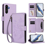 Portafoglio multi-carta con cerniera e motivo farfalla, amore e fiore, custodia per telefono in pelle, For Samsung Galaxy M56 5G, For Samsung Galaxy M16 5G / F16 5G, For Samsung Galaxy M06 5G / F06 5G
