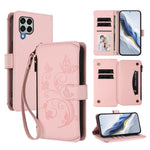 Portafoglio multi-carta con cerniera e motivo farfalla, amore e fiore, custodia per telefono in pelle, For Samsung Galaxy M53 5G, For Samsung Galaxy M33 5G