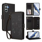 Portafoglio multi-carta con cerniera e motivo farfalla, amore e fiore, custodia per telefono in pelle, For Samsung Galaxy M15 5G / F15 5G, For Samsung Galaxy XCover7 5G, For Samsung Galaxy M34 5G / F34 5G