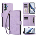 Portafoglio multi-carta con cerniera e motivo farfalla, amore e fiore, custodia per telefono in pelle, For Samsung Galaxy M35 5G, For Samsung Galaxy M55 / C55, For Samsung Galaxy XCover7 Pro