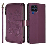 Portafoglio multi-carta con cerniera e motivo farfalla, amore e fiore, custodia per telefono in pelle, For Samsung Galaxy M53 5G, For Samsung Galaxy M33 5G