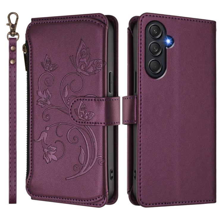 Portafoglio multi-carta con cerniera e motivo farfalla, amore e fiore, custodia per telefono in pelle, For Samsung Galaxy M54 5G / F54 5G, For Samsung Galaxy M14 5G, For Samsung Galaxy XCover6 Pro