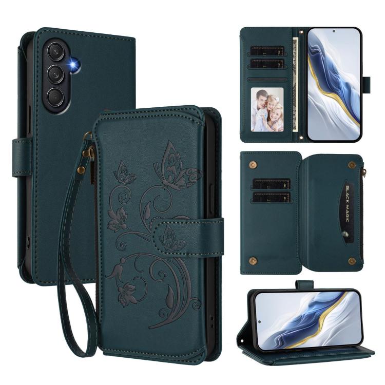 Portafoglio multi-carta con cerniera e motivo farfalla, amore e fiore, custodia per telefono in pelle, For Samsung Galaxy M54 5G / F54 5G, For Samsung Galaxy M14 5G, For Samsung Galaxy XCover6 Pro