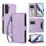 Portafoglio multi-carta con cerniera e motivo farfalla, amore e fiore, custodia per telefono in pelle, For Samsung Galaxy M54 5G / F54 5G, For Samsung Galaxy M14 5G, For Samsung Galaxy XCover6 Pro