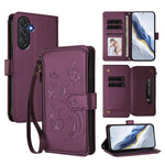 Portafoglio multi-carta con cerniera e motivo farfalla, amore e fiore, custodia per telefono in pelle, For Samsung Galaxy M35 5G, For Samsung Galaxy M55 / C55, For Samsung Galaxy XCover7 Pro
