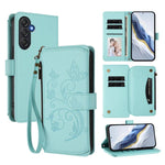 Portafoglio multi-carta con cerniera e motivo farfalla, amore e fiore, custodia per telefono in pelle, For Samsung Galaxy M35 5G, For Samsung Galaxy M55 / C55, For Samsung Galaxy XCover7 Pro