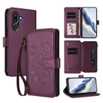 Portafoglio multi-carta con cerniera e motivo farfalla, amore e fiore, custodia per telefono in pelle, For Samsung Galaxy M56 5G, For Samsung Galaxy M16 5G / F16 5G, For Samsung Galaxy M06 5G / F06 5G