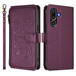 Portafoglio multi-carta con cerniera e motivo farfalla, amore e fiore, custodia per telefono in pelle, For Samsung Galaxy M56 5G, For Samsung Galaxy M16 5G / F16 5G, For Samsung Galaxy M06 5G / F06 5G