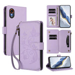 Portafoglio multi-carta con cerniera e motivo farfalla, amore e fiore, custodia per telefono in pelle, For Samsung Galaxy M15 5G / F15 5G, For Samsung Galaxy XCover7 5G, For Samsung Galaxy M34 5G / F34 5G