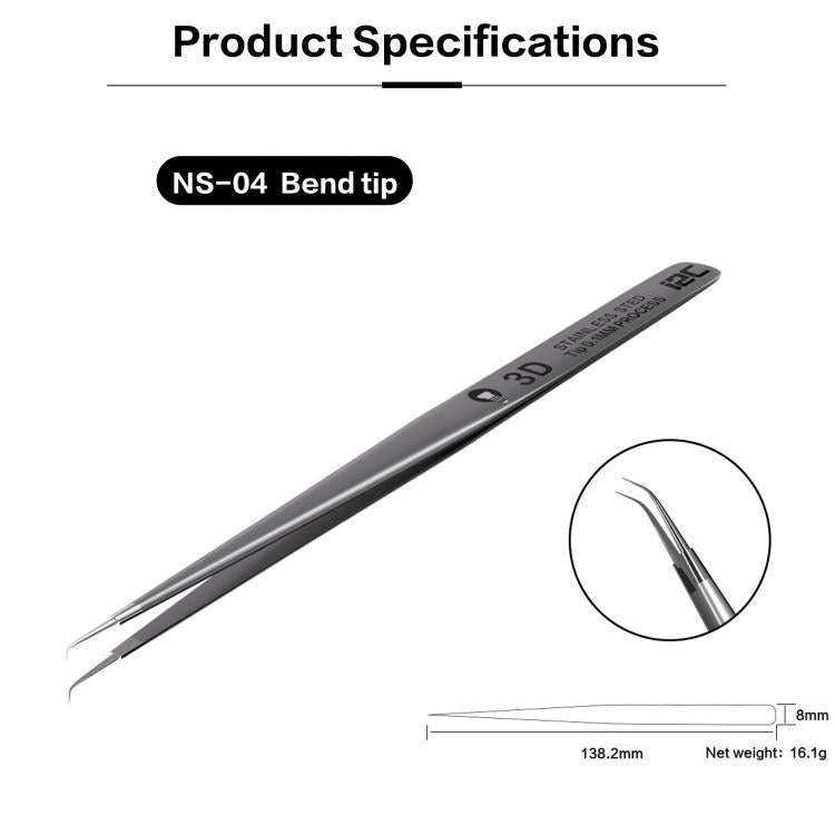 Pinzette a filo volante super resistenti con punta extra dura in acciaio inossidabile ad alta precisione serie i2C NS, NS-04 Bend Tip, NS-01 2.5 Standard, NS-03 Extra Hard Tip, NS-02 Extra Hard Type, NS-04/02/03 Set