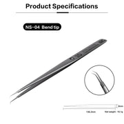 Pinzette a filo volante super resistenti con punta extra dura in acciaio inossidabile ad alta precisione serie i2C NS, NS-04 Bend Tip, NS-01 2.5 Standard, NS-03 Extra Hard Tip, NS-02 Extra Hard Type, NS-04/02/03 Set