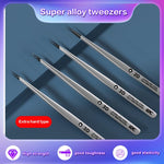 Pinzette a filo volante super resistenti con punta extra dura in acciaio inossidabile ad alta precisione serie i2C NS, NS-04 Bend Tip, NS-01 2.5 Standard, NS-03 Extra Hard Tip, NS-02 Extra Hard Type, NS-04/02/03 Set