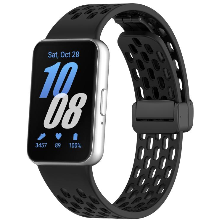 Cinturino per orologio in silicone nero con fibbia magnetica stile foro xDfind, For Galaxy Fit3