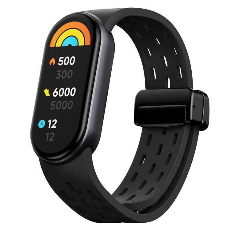 Cinturino per orologio in silicone con fibbia magnetica nera xDfind Holes, For Xiaomi Smart Band 10 / 9 / 8