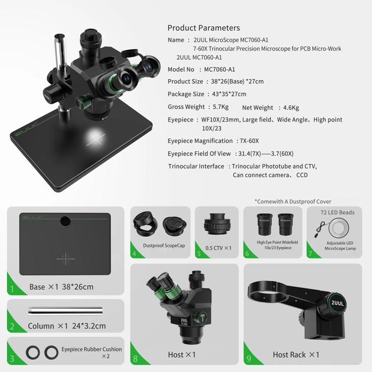 Microscopio trinoculare con zoom sincrono 7-60X MC7060-A1 (2uul)