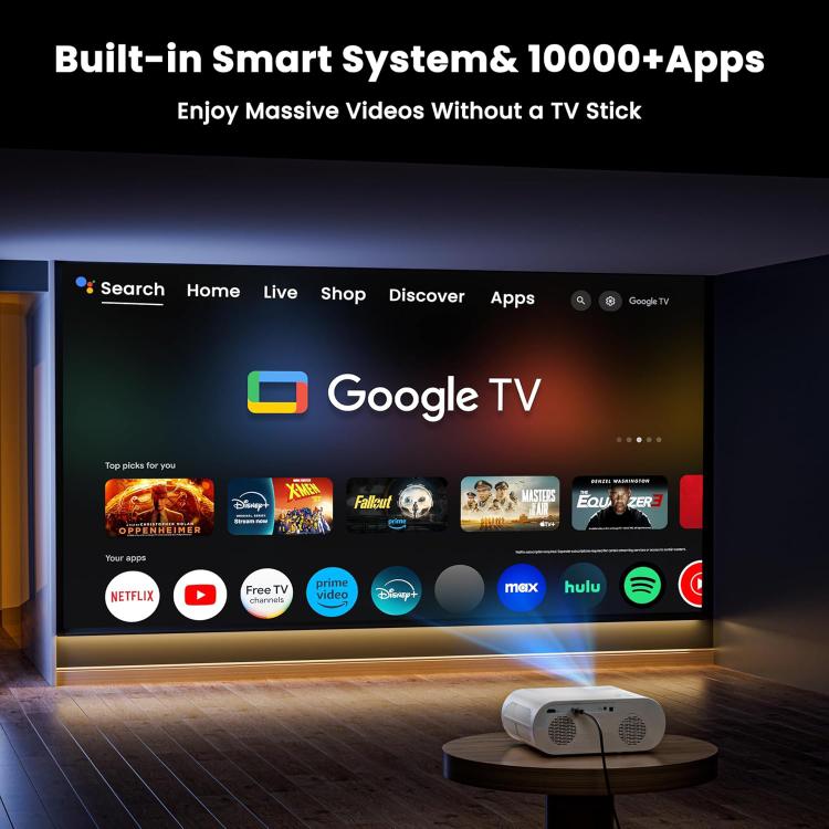 Proiettore intelligente Cheerlux C10 con dongle Google TV versione 2K, risoluzione 1920x1080P e compatibilità 300ANSI., US Plug, UK Plug, AU Plug, EU Plug