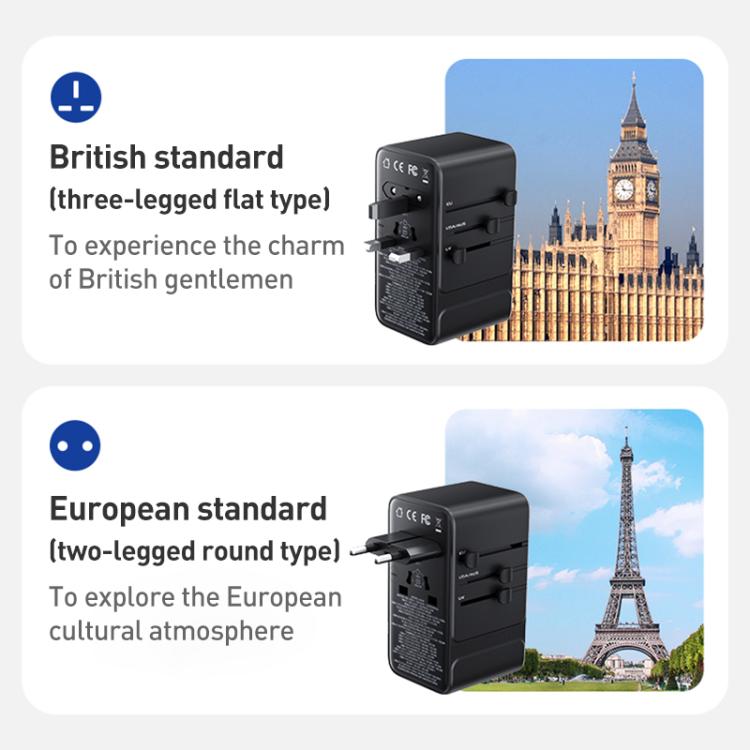 Caricabatterie da viaggio universale GaN MOMAX UA28L 1-World 2 da 205 W con doppia presa CA e 7 porte, con cavo da 140 W., UA28L