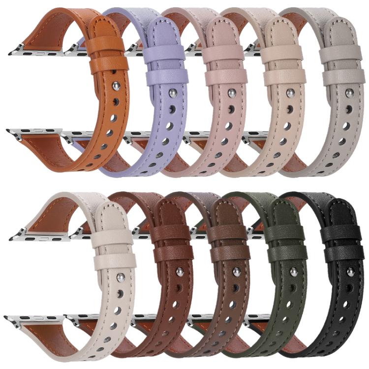Cinturino per orologio xDfind in vera pelle con doppio anello e rivetto singolo., For Apple Watch 42 / 44 / 45 / 46 / 49mm, For Apple Watch 38 / 40 / 41 / S10 42mm