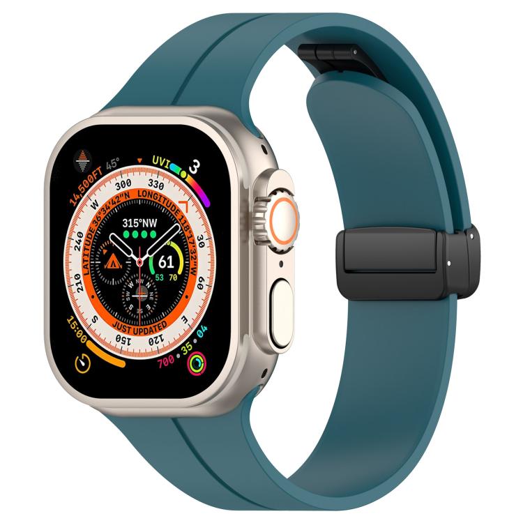 Cinturino per orologio in silicone nero con fibbia pieghevole e scanalatura piatta xDfind, For Apple Watch 42 / 44 / 45 / 46 / 49mm, For Apple Watch 38 / 40 / 41 / S10 42mm